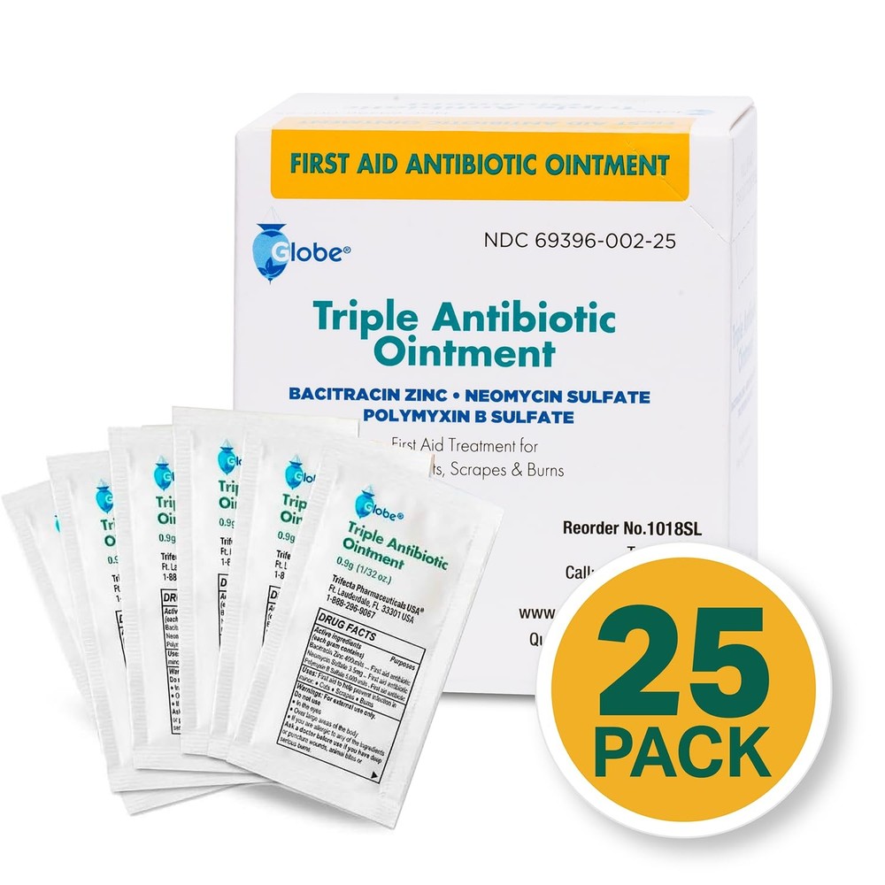 Triple Antibiotic Ointment Packets - 25 Count First Aid for Minor Wounds