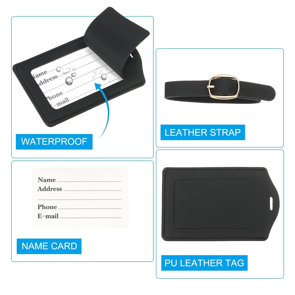 2 Pack Initial Luggage Tags, Letter PU Leather Suitcases Tags, Black (H)