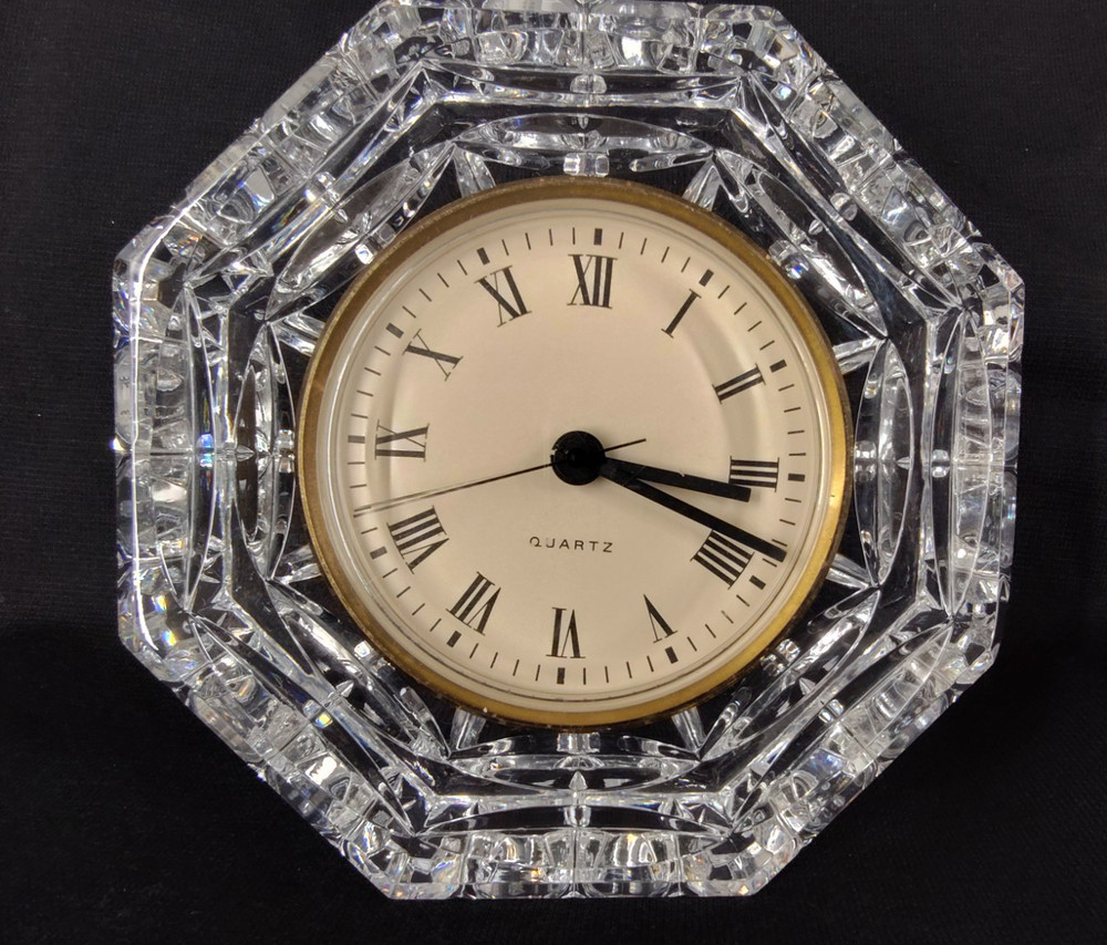 Quartz Table Clock Watch Crystal Cut Glass Frame