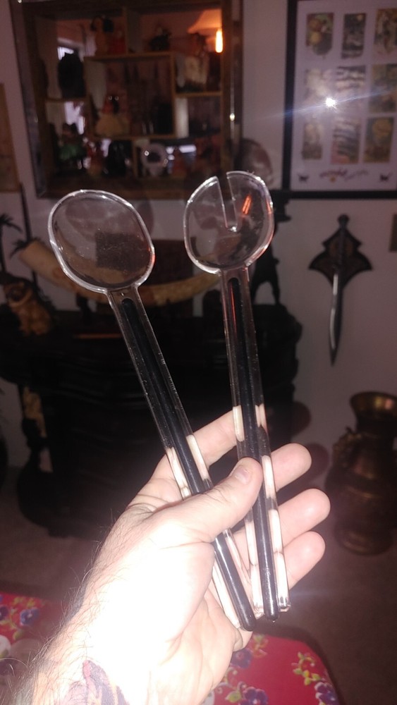 Vintage Mid Century Modern Plastic MOD Salad Serving Spoon Fork 11.5"