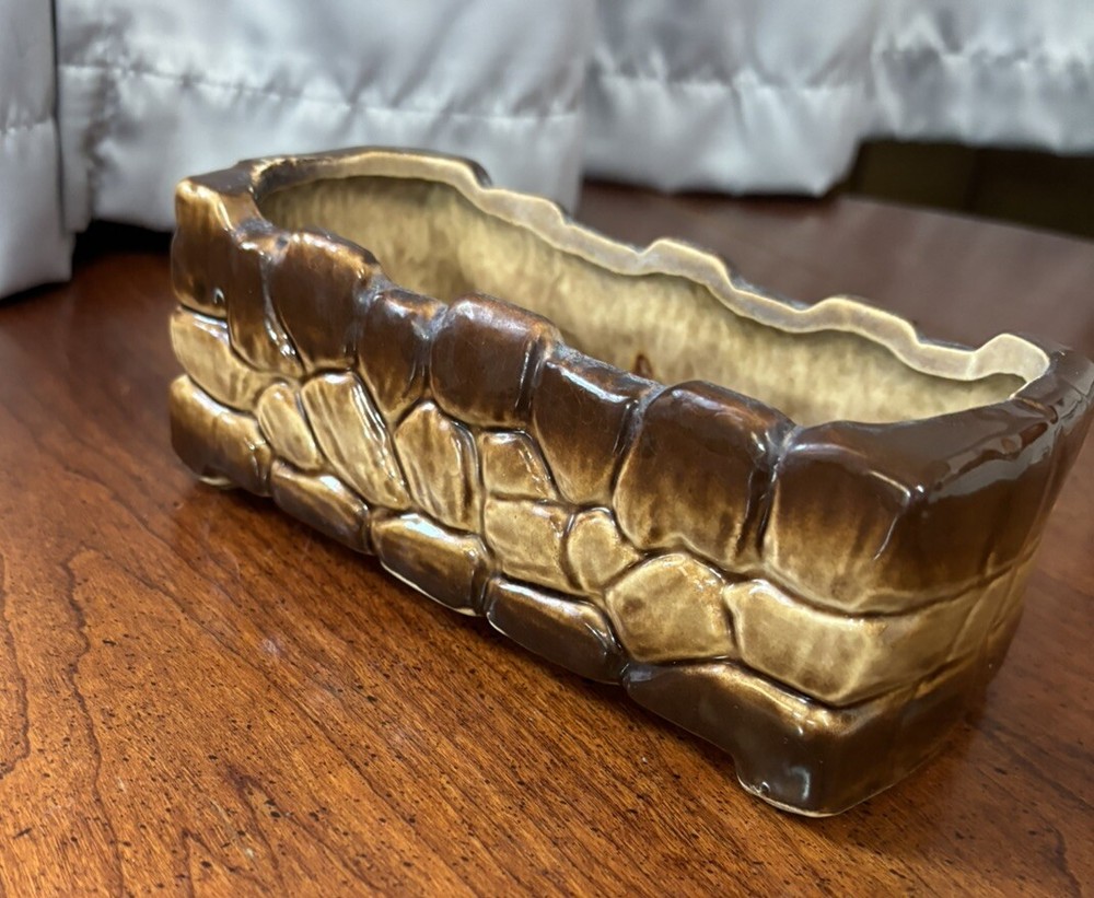 Vintage McCoy Brown Pebble Cobblestone Planter 7” Long