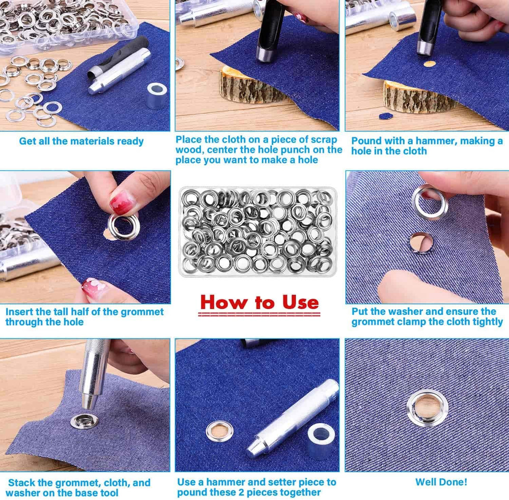 120 Sets Grommet Tool Kit 1/2 Inch, Grommet Eyelets Kit with Setting Tools and