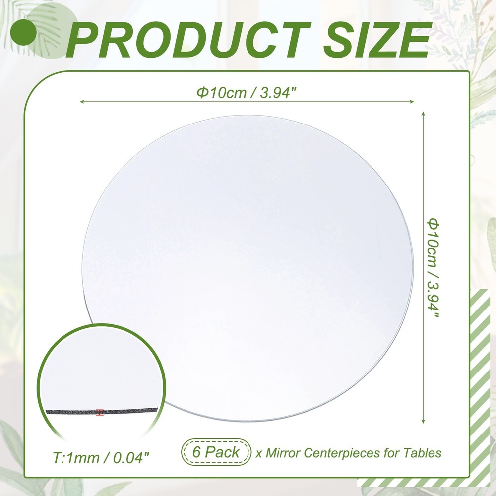 6 Pack 4 Inch Mirror Centerpieces for Table, Round Mirrors Table Plate, Silver