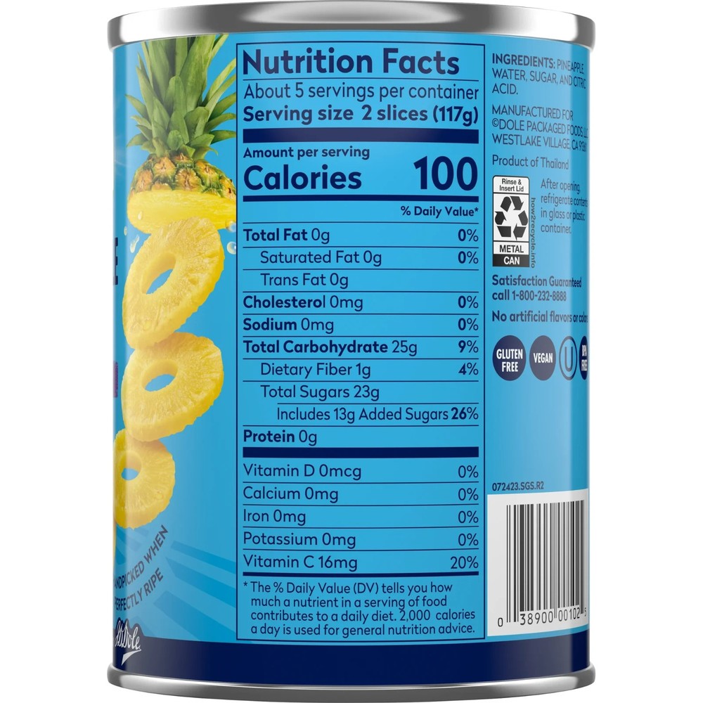 Dole Pineapple Slices in Heavy Syrup, 20 oz Can