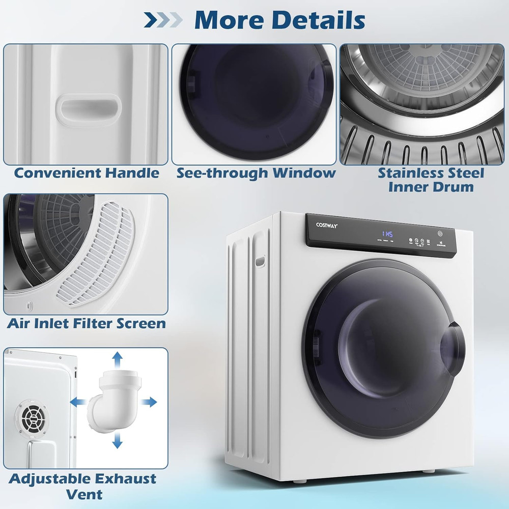Compact Portable Dryer, with Touch Panel, 2 Modes, 3 Heating Powers and Adjustab