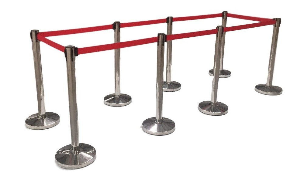 (8) Pack of Retractable Crowd Control Barrier Posts / Stanchions 6'6" Strap