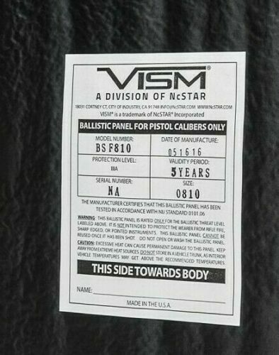 VISM Ballistic Soft Panel 8" x 10" Rectangle Panel IIIA Tactical Survival