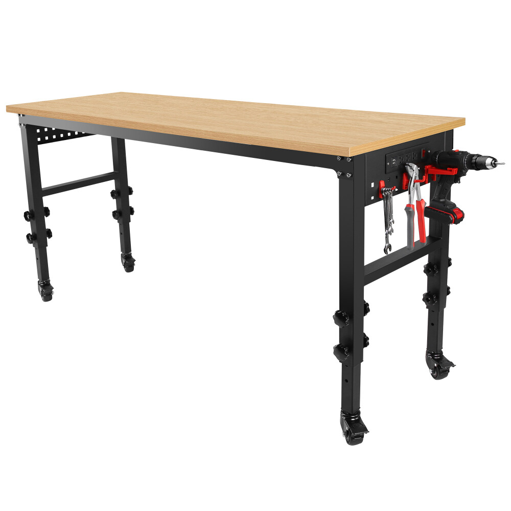 Rolling Heavy-Duty Adjustable Workbench w/4 Universal Wheels&4 Rubber Feet
