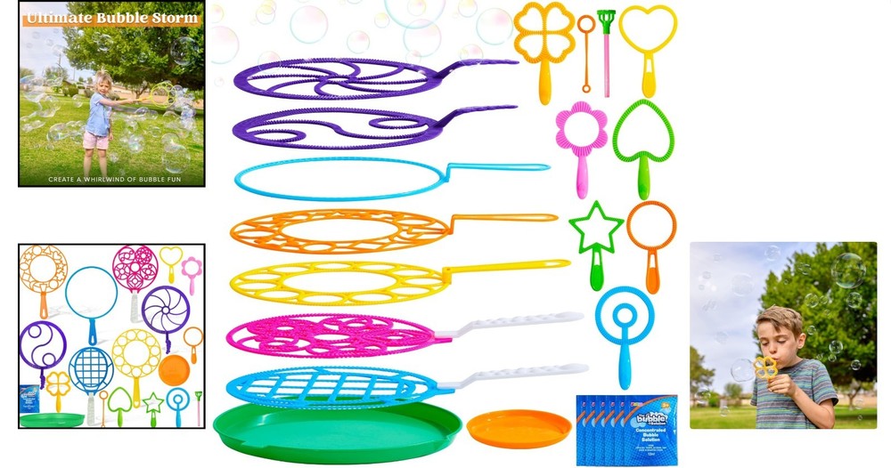 Multicolor Bubble Wands Bundle - 18 Large Wands and Bubble Solution Trays