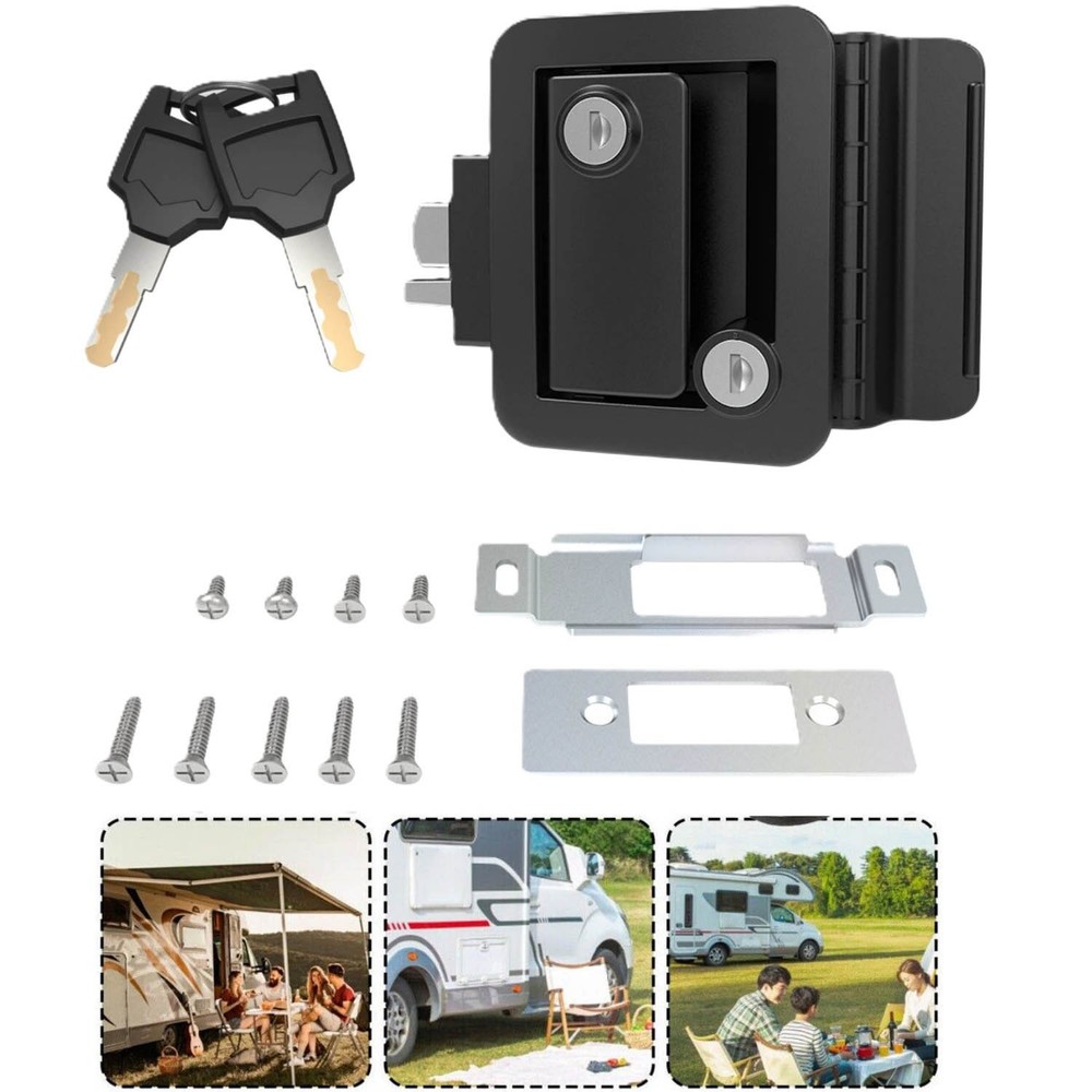 NEW Black RV Paddle Entry Door Lock Latch Handle Deadbolt Camper Cargo Trailer