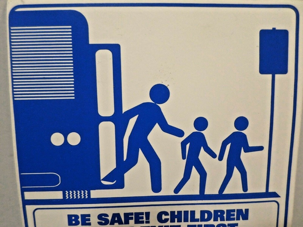 2 - Bus / Transit Vinyl Decals BE SAFE! CHILDREN MUST EXIT FIRST 4 Languages
