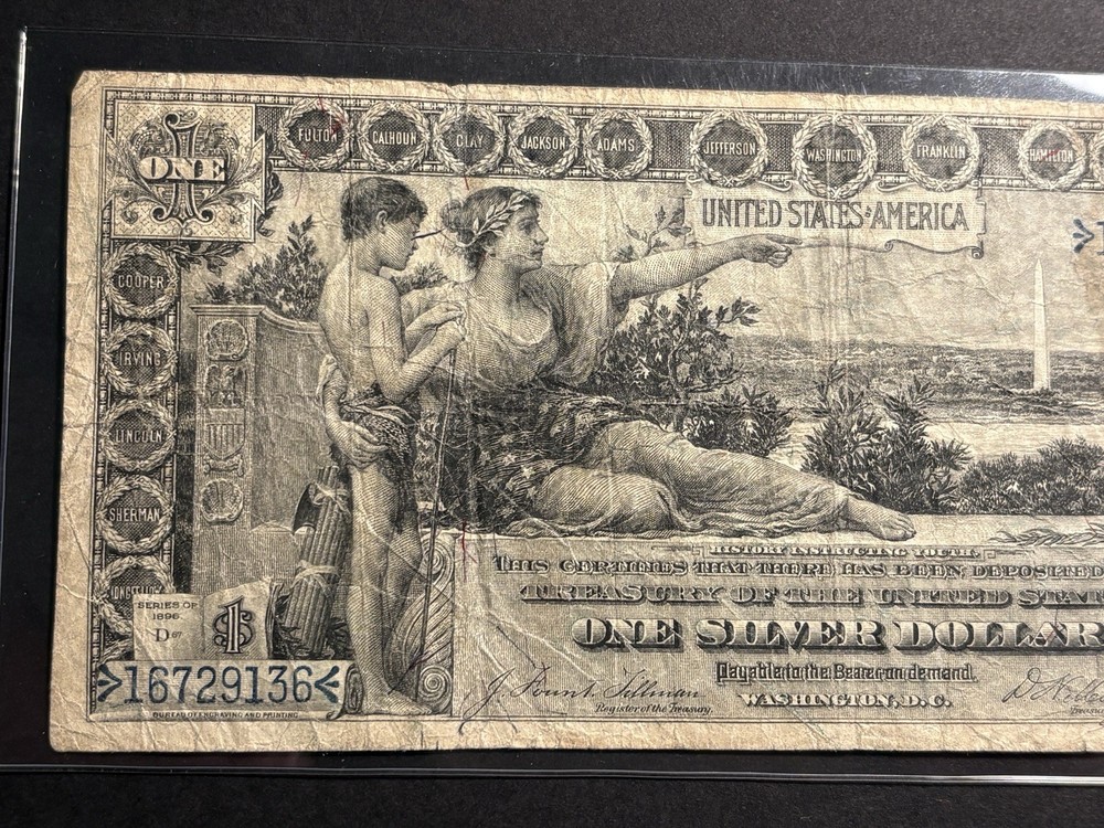 1896 $1 Educational Silver Certificate Note — Circulated