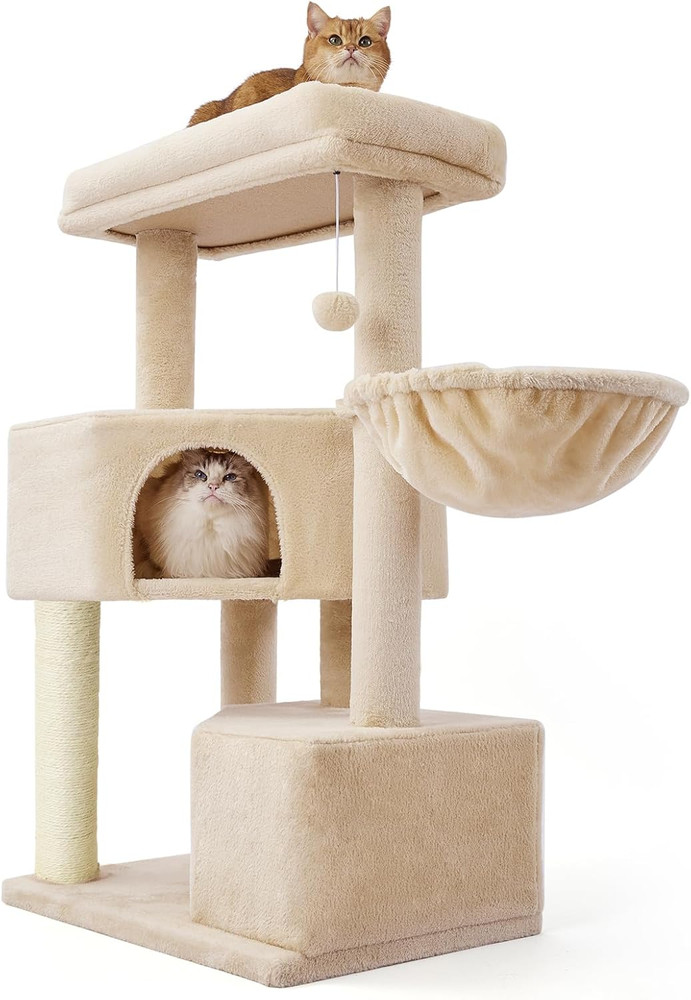 Sturdy 41" Cat Tree for Medium-Large Cats, Easy Assembly & Washable Perches