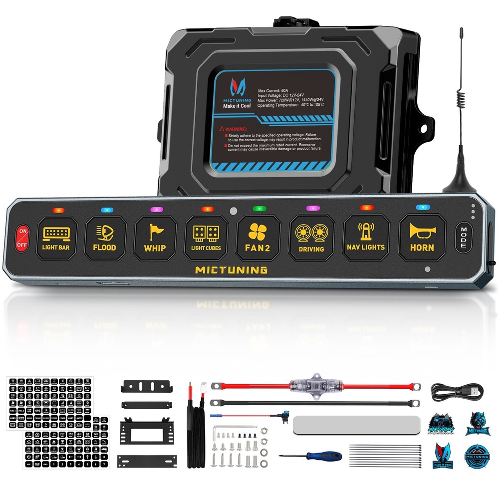 8 Gang Wireless LED Switch Panel Toggle Flash Remote Control for Boat & Vehicles