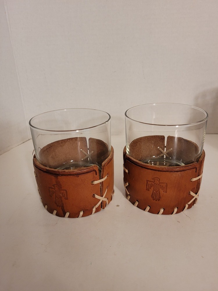 2 Leather Wrapped Rock Glasses Southwest