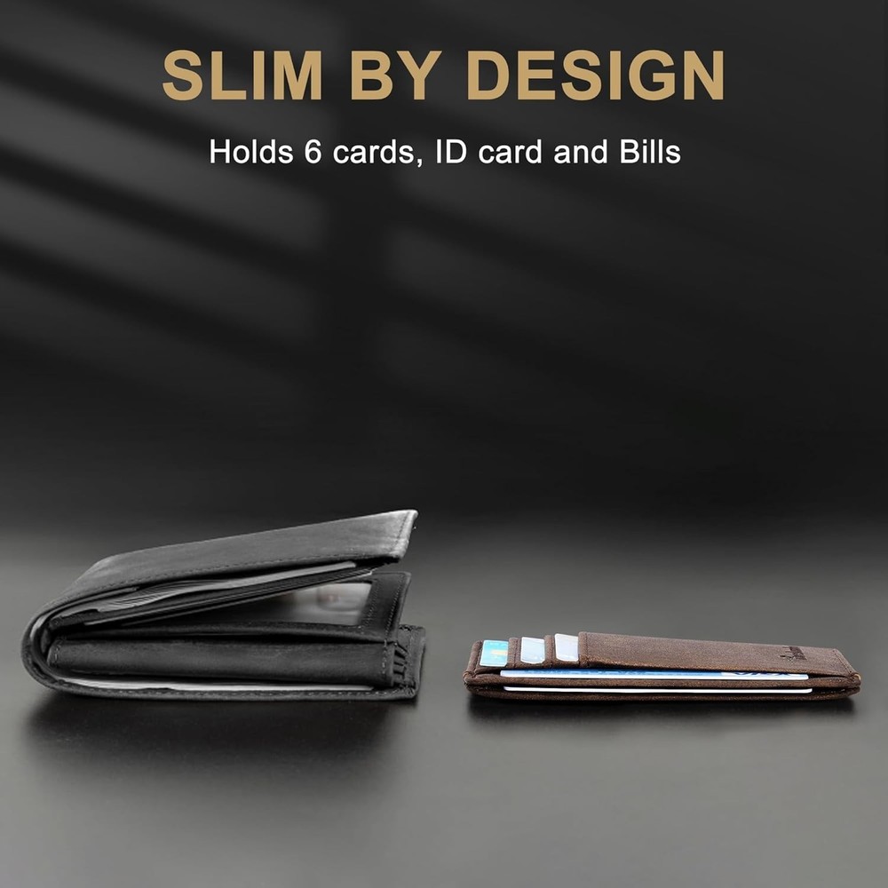 Travelambo Slim Wallet Front Pocket Minimalist Leather RFID Blocking Medium Size