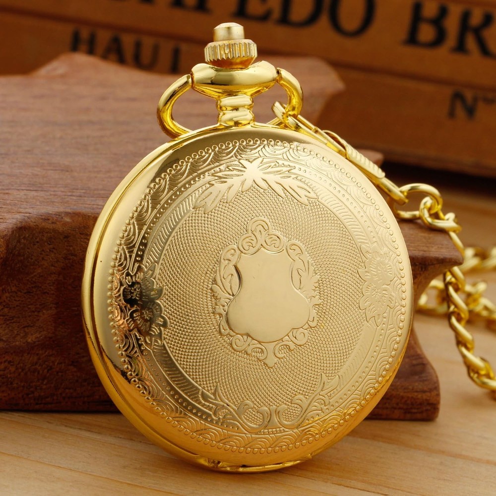 Gold Smooth Shield Round Case Quartz Pocket Watch Movement with...