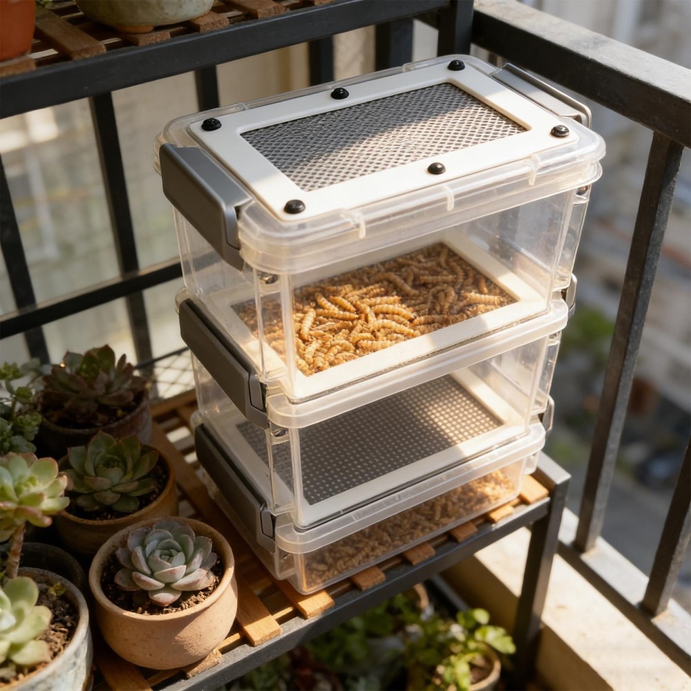 Mealworm Breeding Kit 3-Layer Silkworm Feeder Bin Corn Worm Breeder