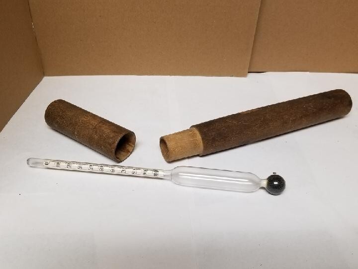 Vintage 9.75" Hydrometer W/Wood Case