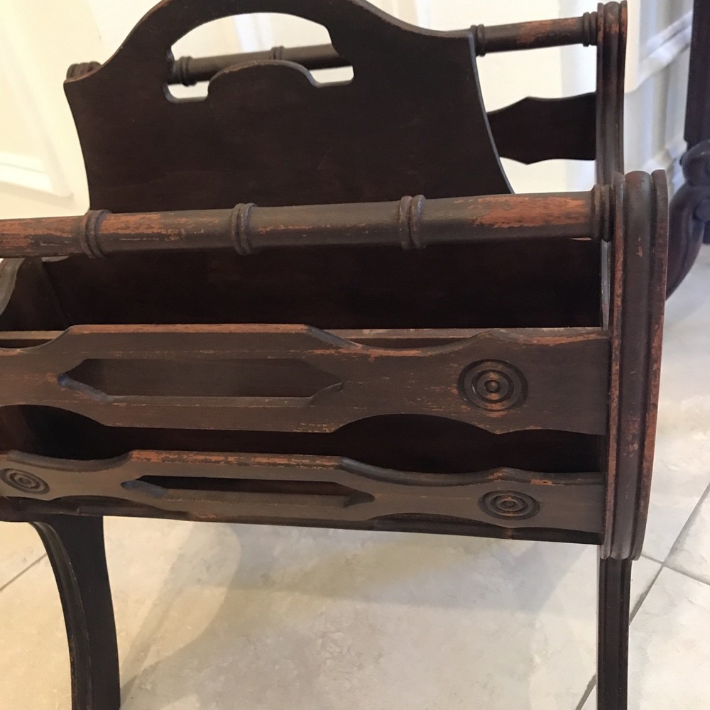 Antique / Vintage Cherry Wood Magazine Rack Solid Wood . ￼