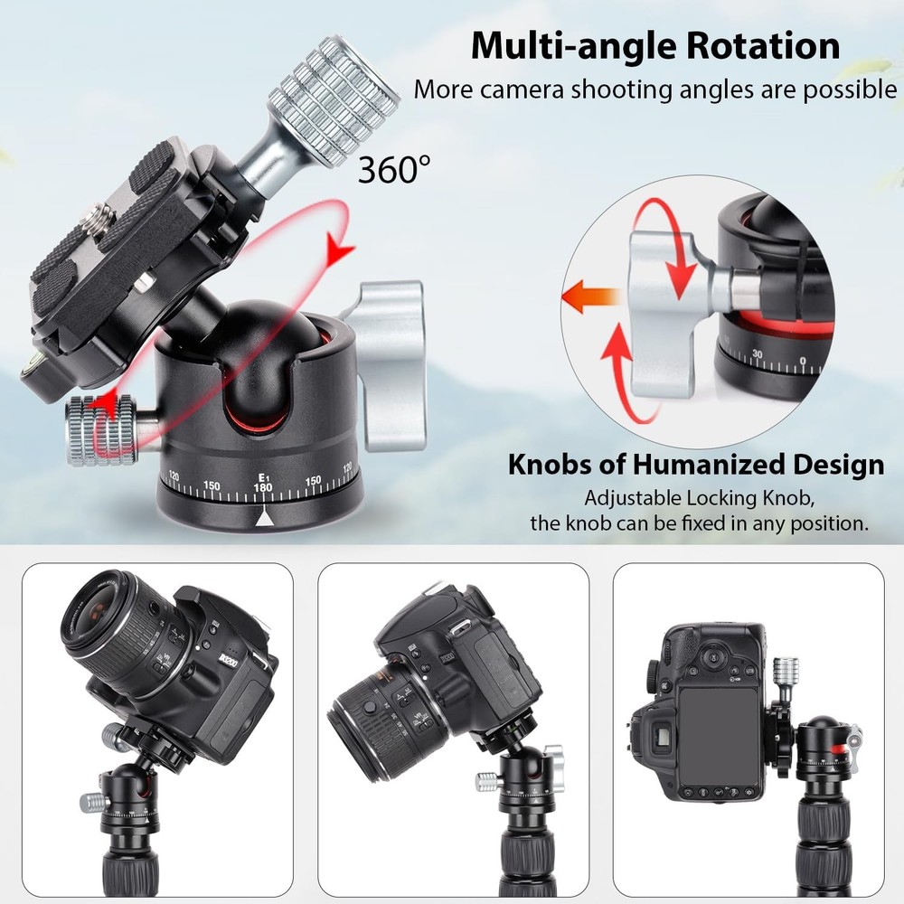 Fooletu 360° Panoramic Ball Head + Quick Release Plate for DSLR Camera Tripod