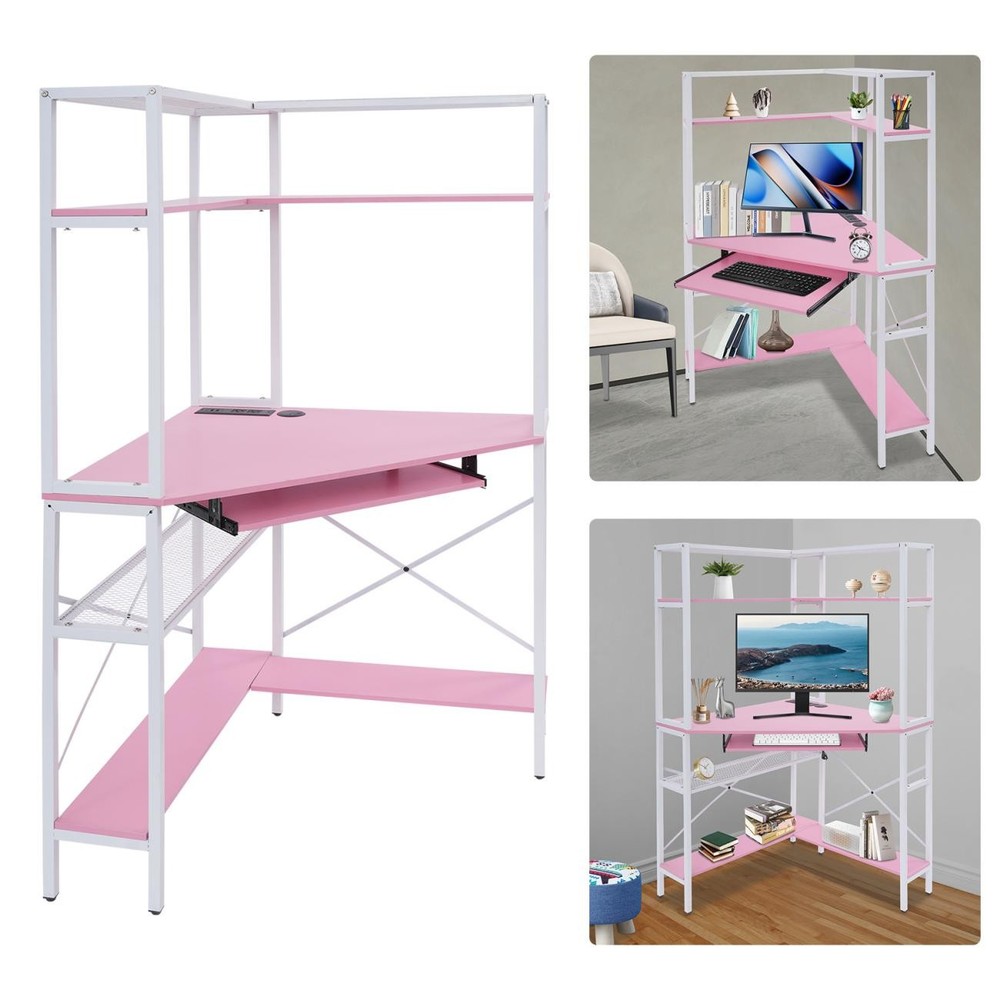 Triangular Corner Computer Desk with Power Outlets,29.5*29.5*60in Corner Table