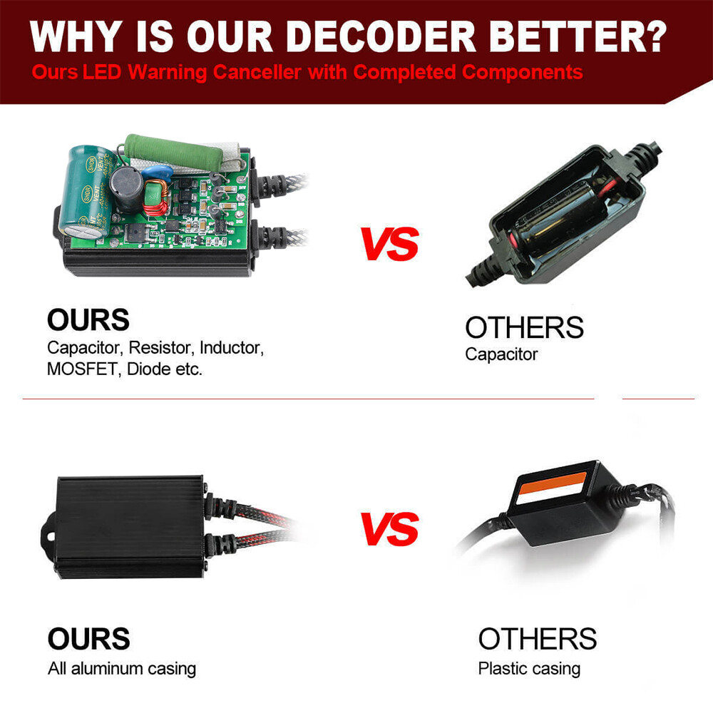 H4 9003 LED Headlight Canbus Decoder Anti Flicker Error Resistor Canceller Wires