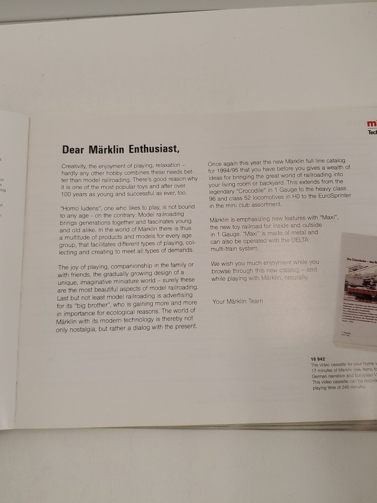 MARKLIN CATALOG COMPLETE PROGRAM 1994/95 E