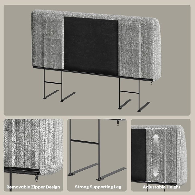 Height Adjustable Upholstered Headboard Thick Foam Easy Install Removable Cover