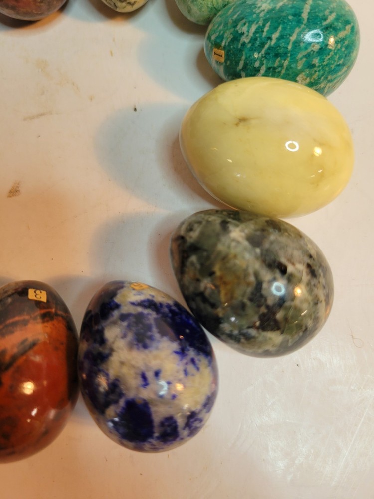 12 Assorted Polished Stone or Marble Small Eggs