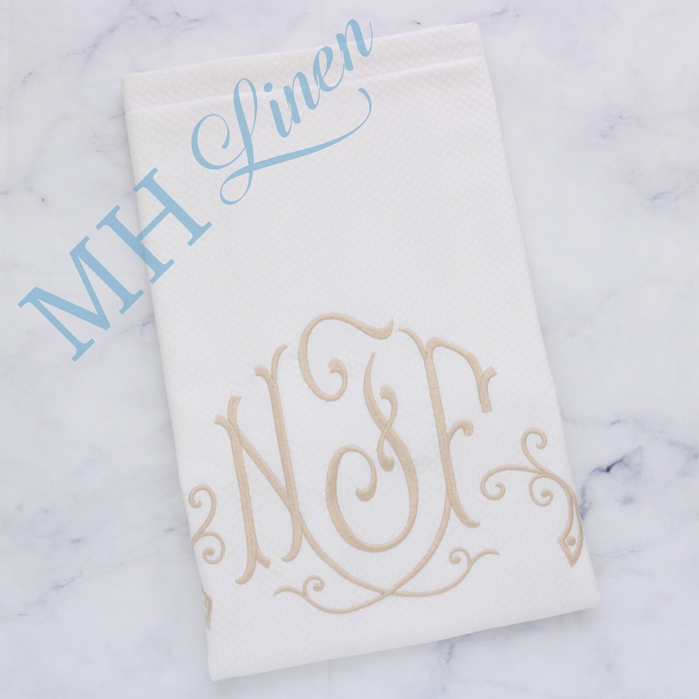 SAMPLE White Cotton Diamond Quilt STD Sham Monogram NFF in Beige