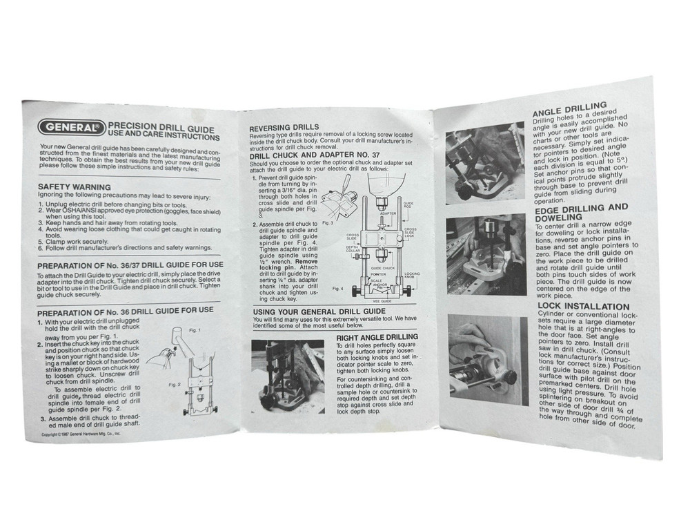 GENERAL TOOLS Precision Drill Guide No. 36/37 w/Chuck For 3/8" Handheld Drill