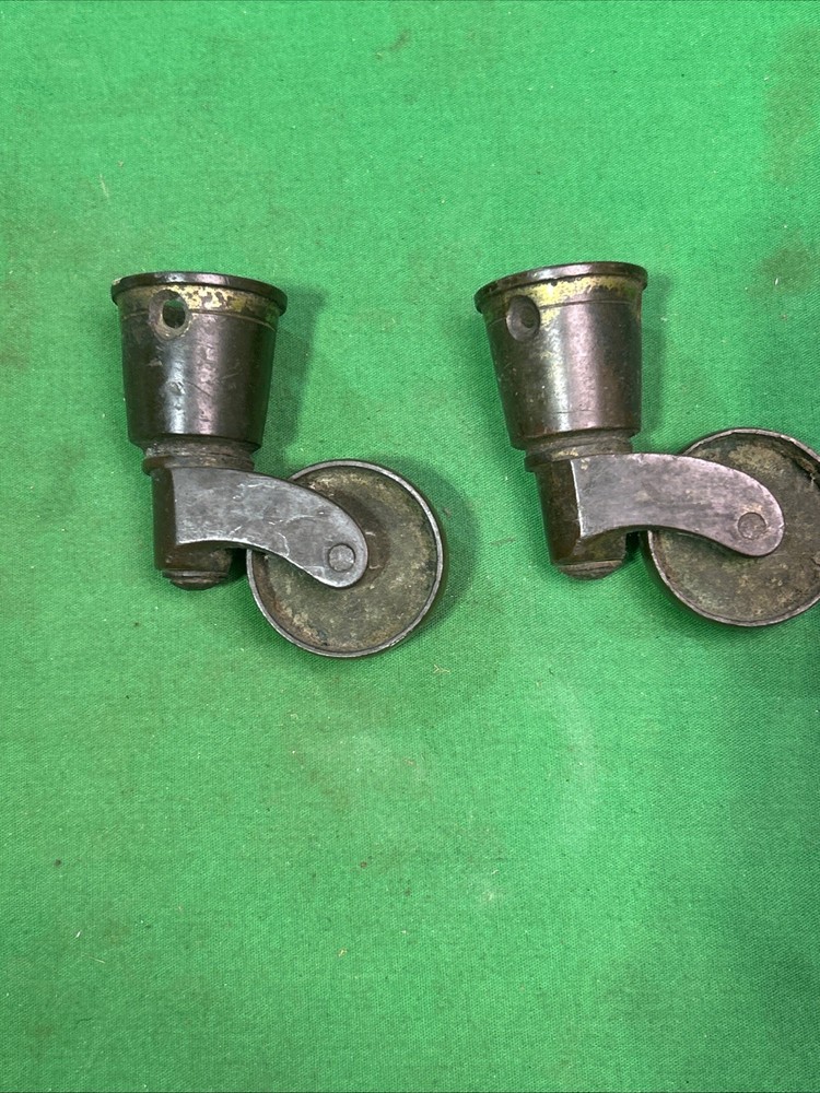 Three Antique Solid Brass Furniture Swivel Casters