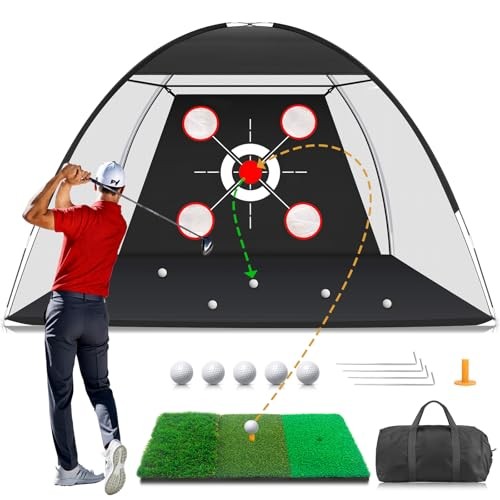 Golf Net with Practice Mat,Golf Hitting Aid Nets 10x7FT for Backyard Large