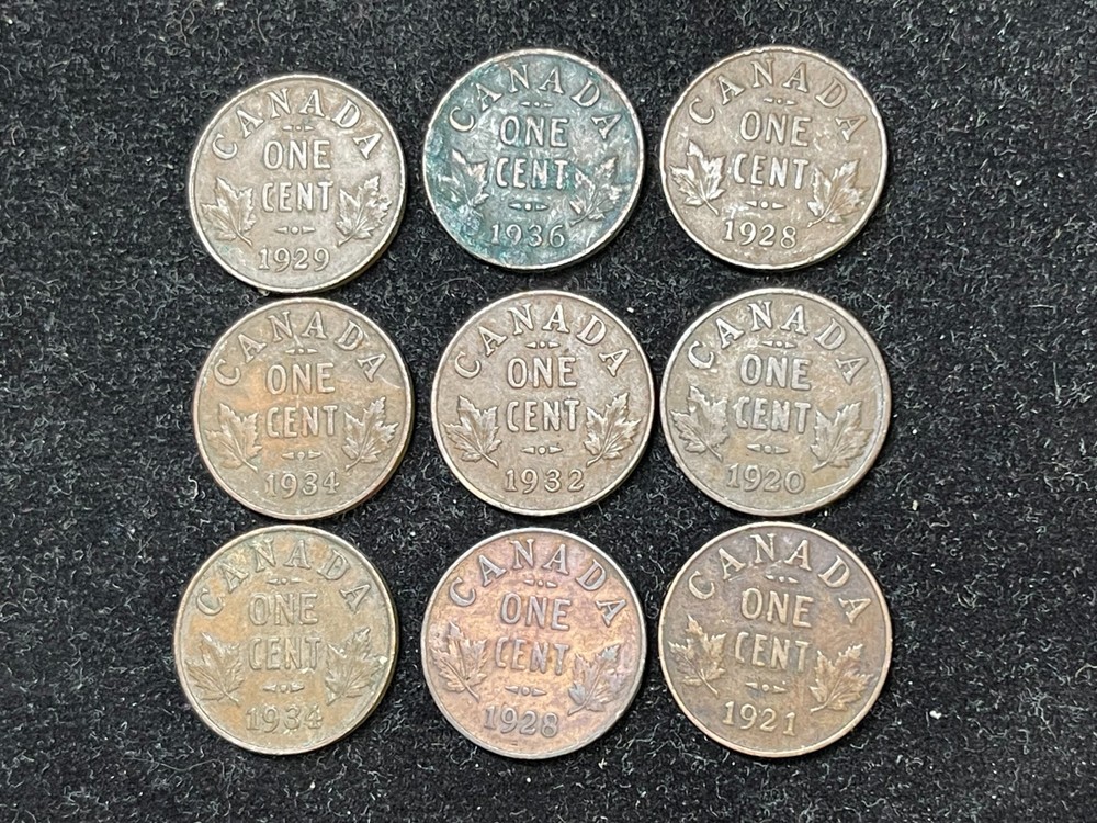 Assorted Canada Small Cents 9 Coins lot
