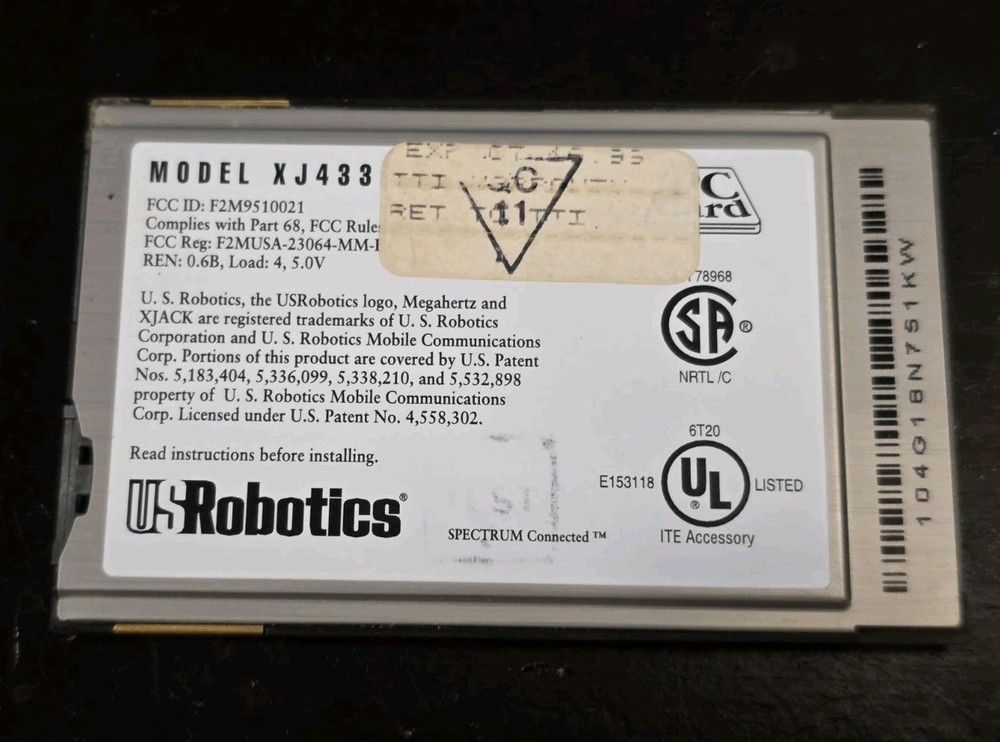 US Robotics XJ1336 PC Card Modem - Used, Untested