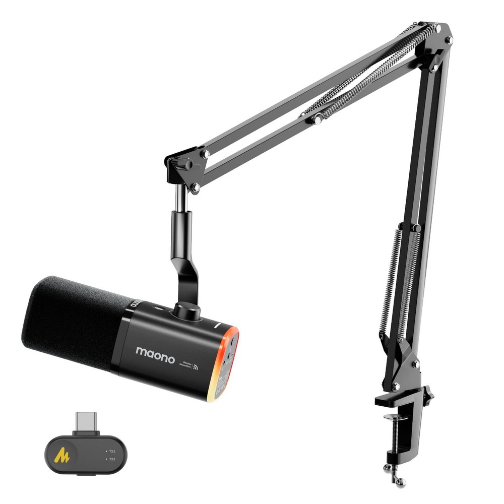 MAONO PD100WS Wireless Gaming Microphone for PC, USB-C Receiver, Black
