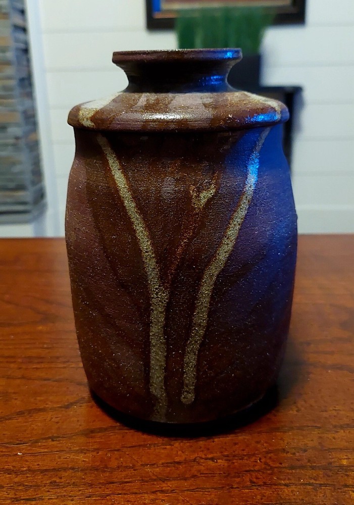 Studio Pottery earth-tone 7" jar with lid