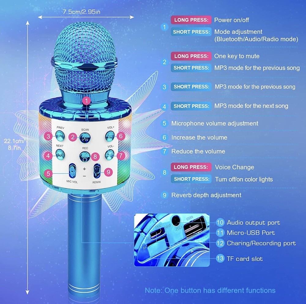 icnice wireless bluetooth karaoke microphone 2 pack 5-in-1, portable handheld