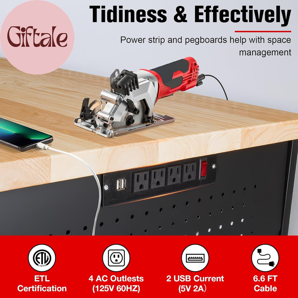 60" Workbench with Drawers, Work Benches for Garage with Strip Light, Adjustable