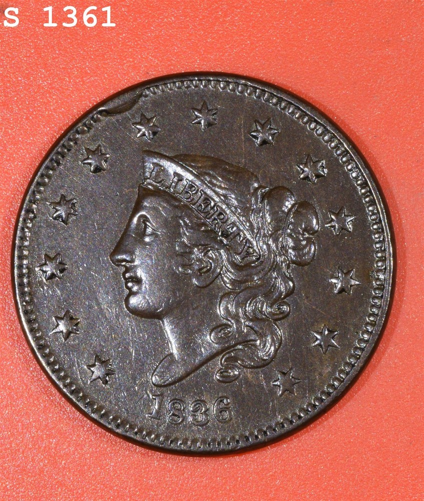 1836 Coronet Head Large Cent "XF+"