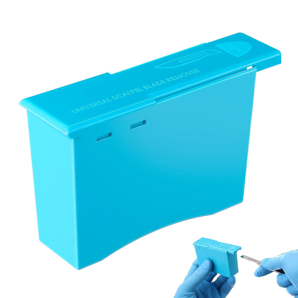 Compact Blade Remover Box, Handheld Blue Sharps Disposal Container, Plastic 1pc.