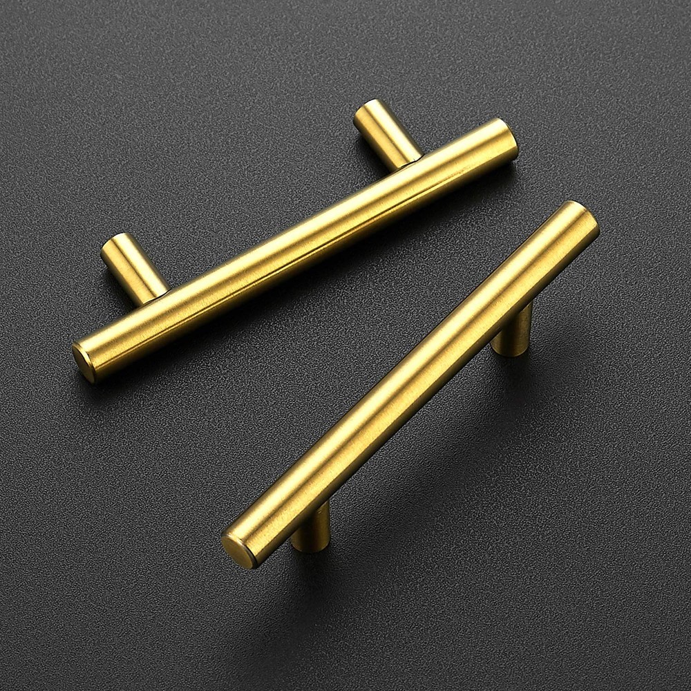3 Pack | 5'' Cabinet Pulls Brushed Brass Stainless Steel Kitchen Drawer Pulls...