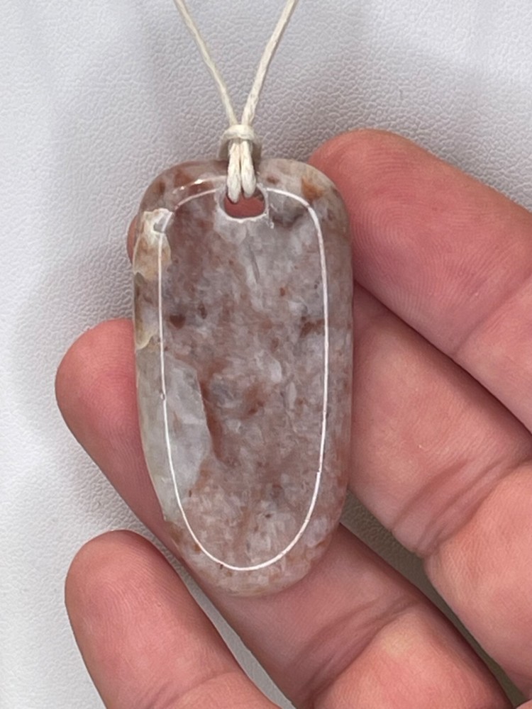 Handmade Natural Long Stone Necklace - Pink and White Ruby Quartz
