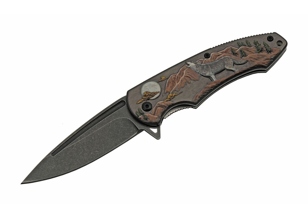 Spring-Assist Folding Knife | 3.25" Stone Gray Blade Timber Wolf Wilderness