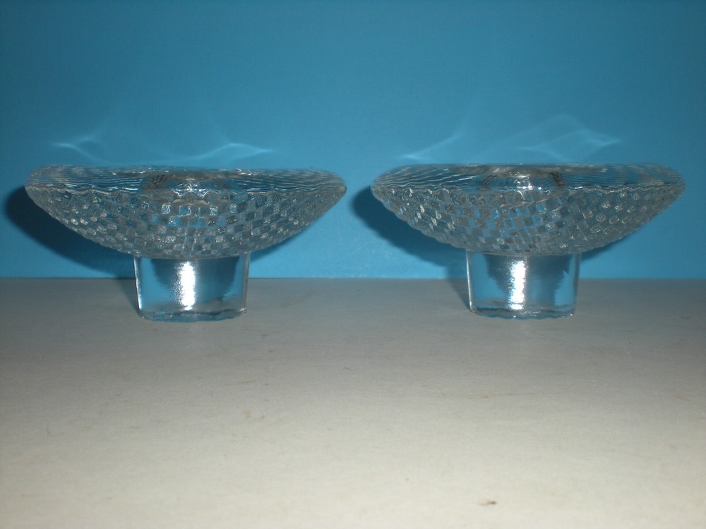 Candle Holders Contemporary Pair Cubism Glass Pattern vtg
