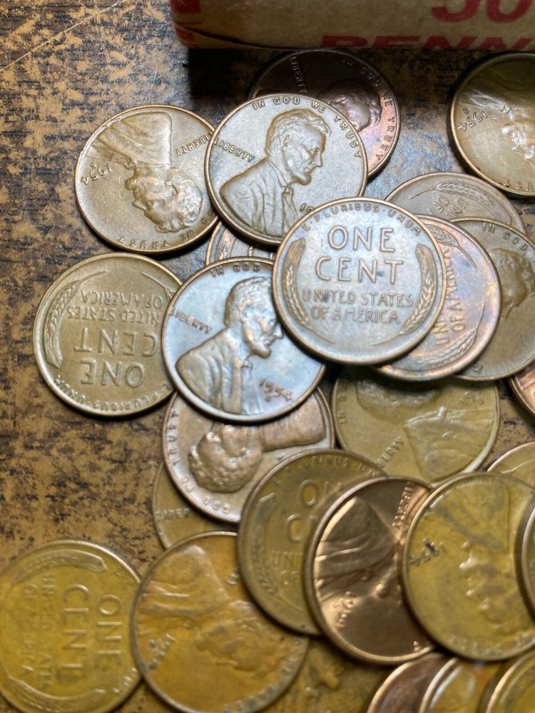 1954-S LINCOLN WHEAT CENT ROLL, nice condition!