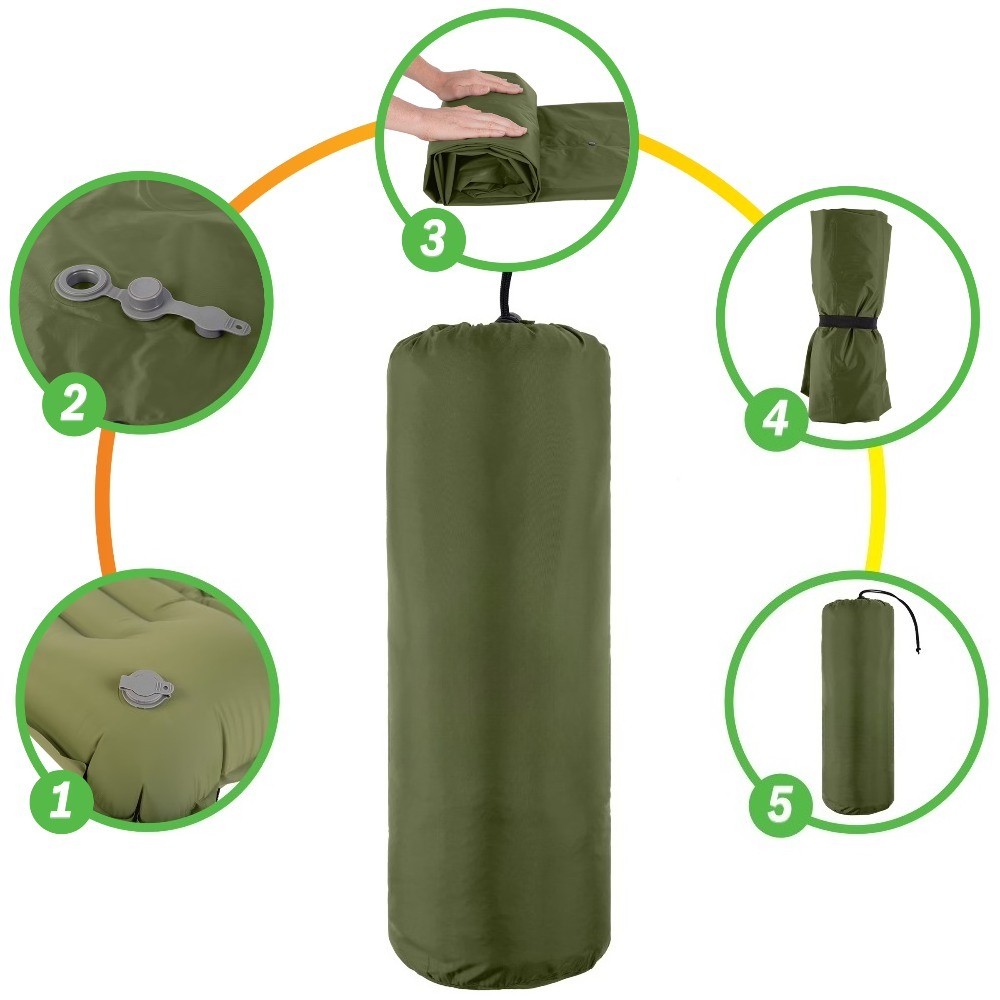 Outdoors Inflatable Sleeping Pad with Built-in Foot Pump, Olive
