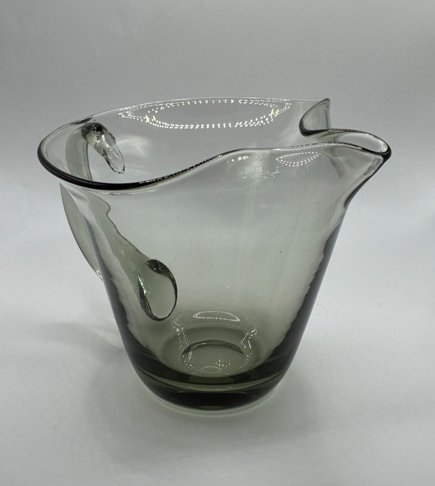 Glass Pitcher Hand Blown Smoke Artisan Made Gray
