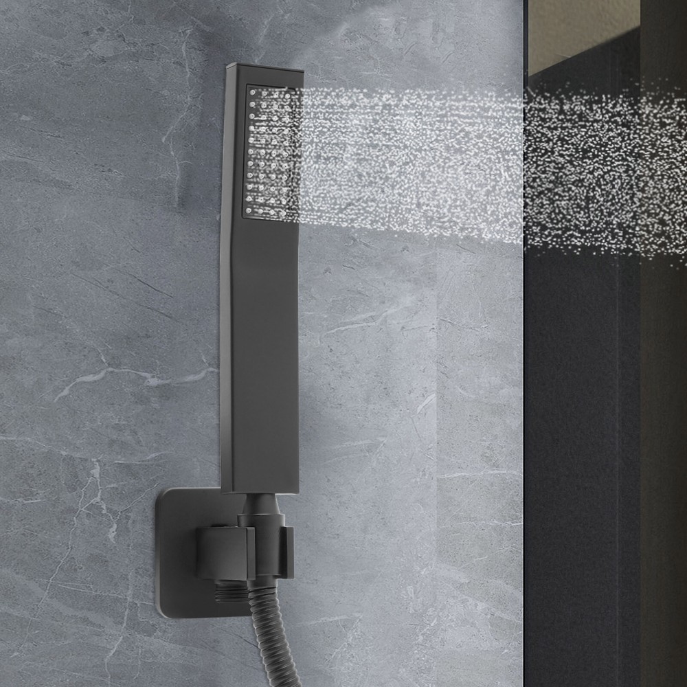 Matte Black Handheld Shower Square Head Handshower with Wall Connector & Hose